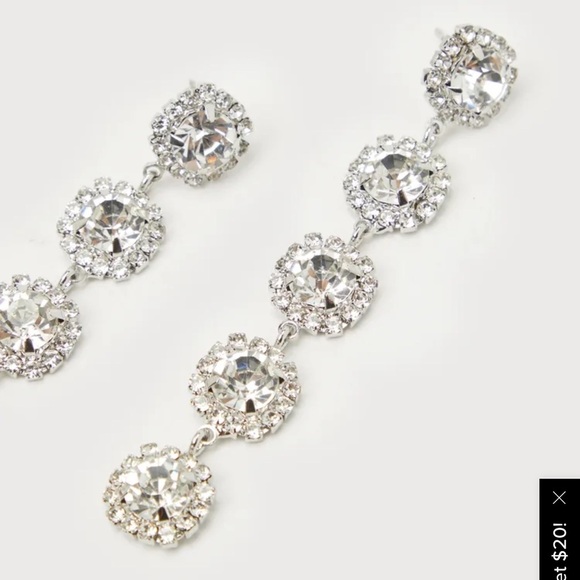 Lulus Made to Glow Silver Rhinestone Drop Earrings Wedding Bridal White Diamond - Picture 4 of 5